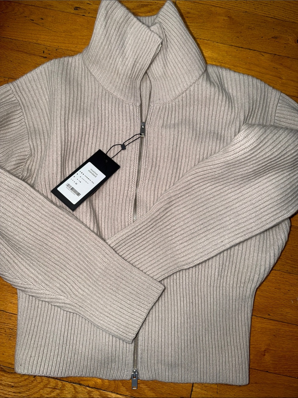 Ribbed Zip Up Sweater Jacket in Light Beige